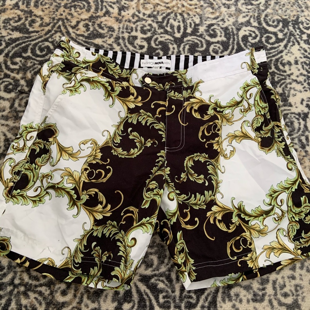 Fashion Nova Versace looking swim shorts